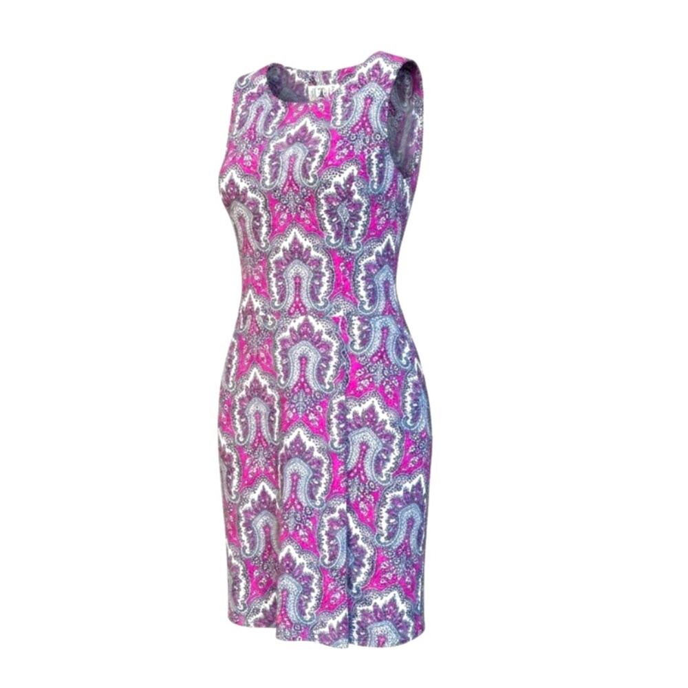 BO&NIC Women's Size XL Sleeveless A-Line Pleated Dress Pink Grey Abstract Print